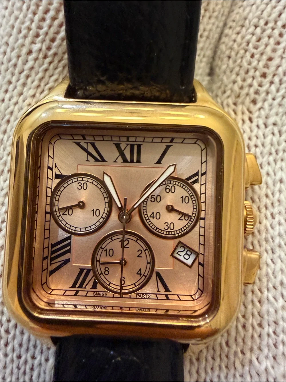 Bronzo Italia Chronograph Watch Square Bronze Roman Numeral Black Leather